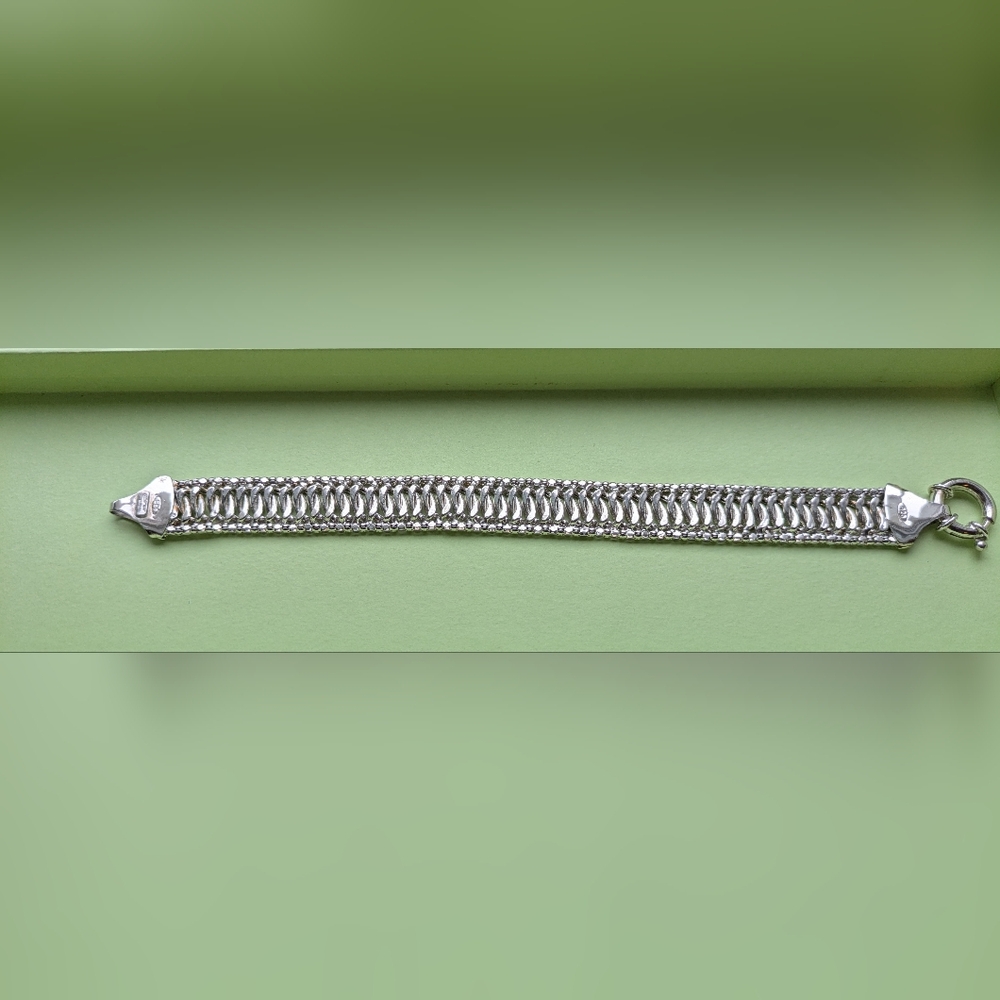 Sterling Silver Wide Chain Bracelet - Silver